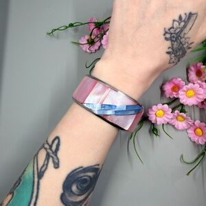 Genuine Mother of Pearl Pink and Blue Vintage Bangle Bracelet